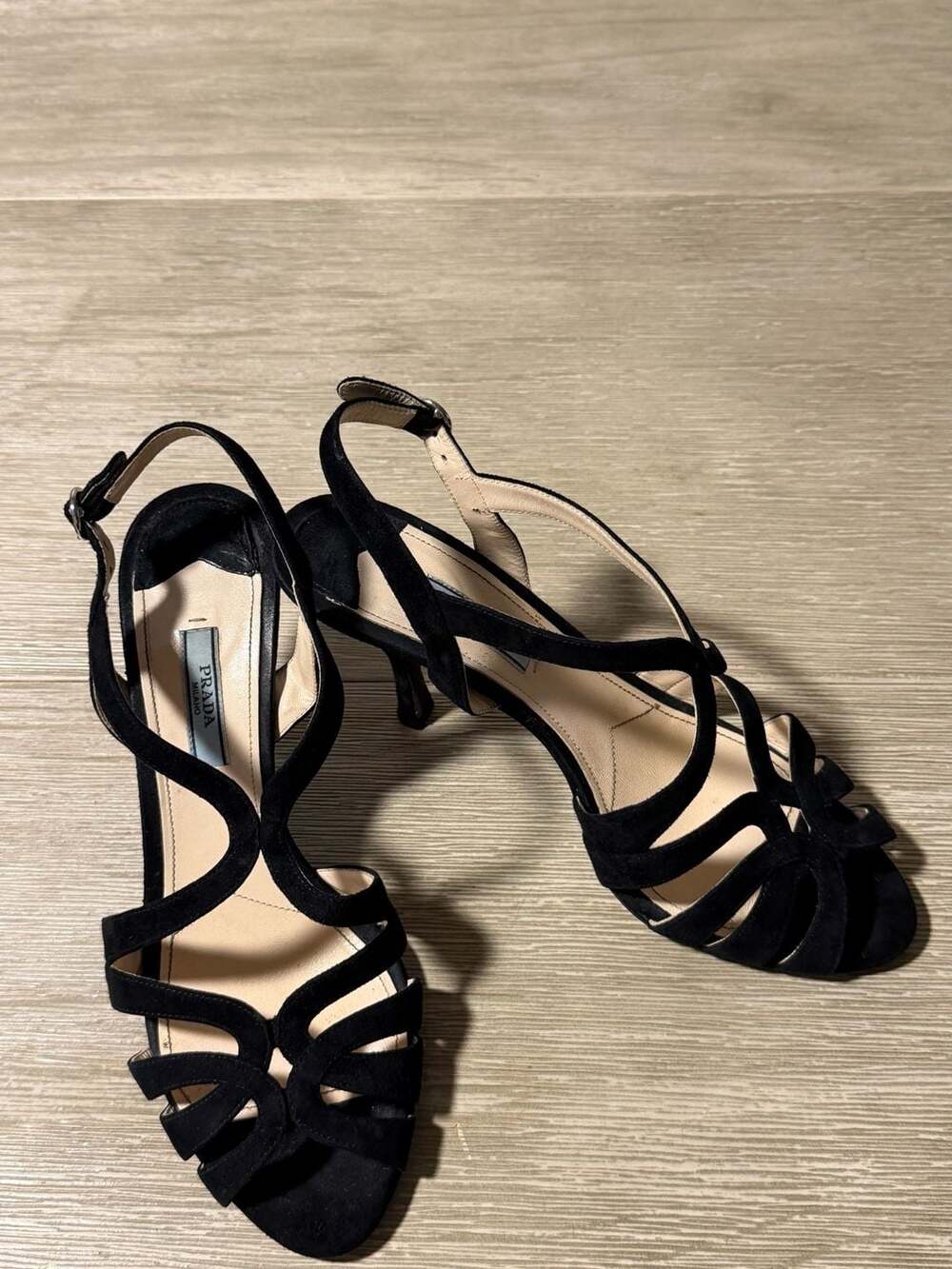 Prada Black Suede Strappy Slingback Heels Size 38.5 - Picture 6 of 6